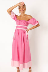 Tailor Off Shoulder Midi Dress - Pink