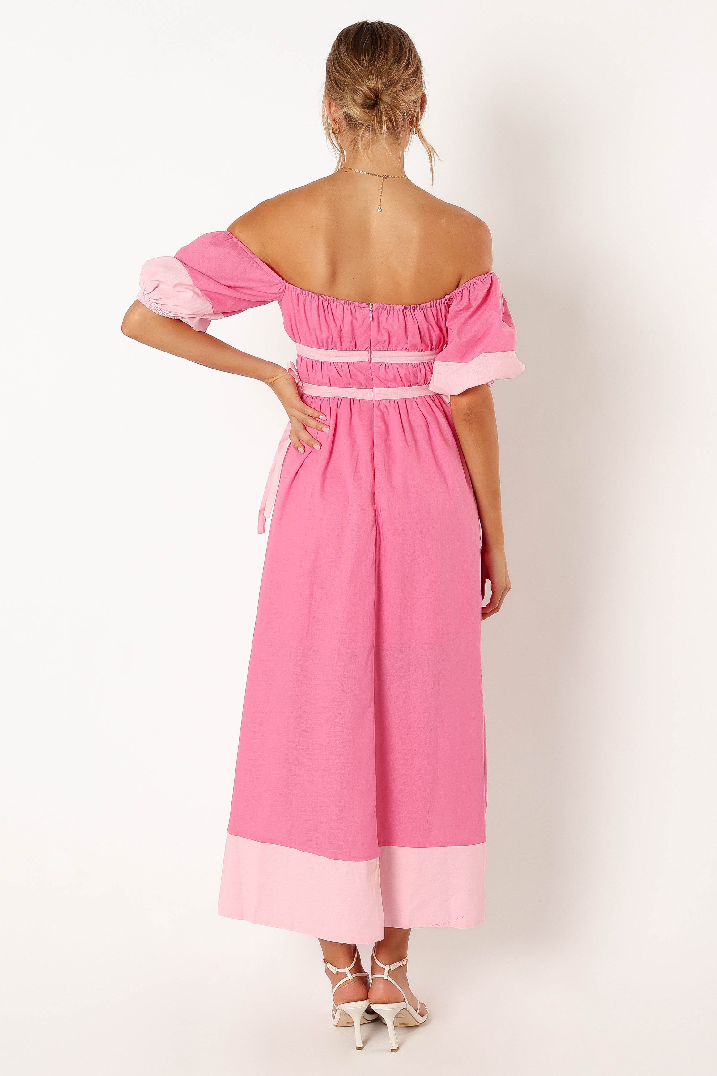 Tailor Off Shoulder Midi Dress - Pink