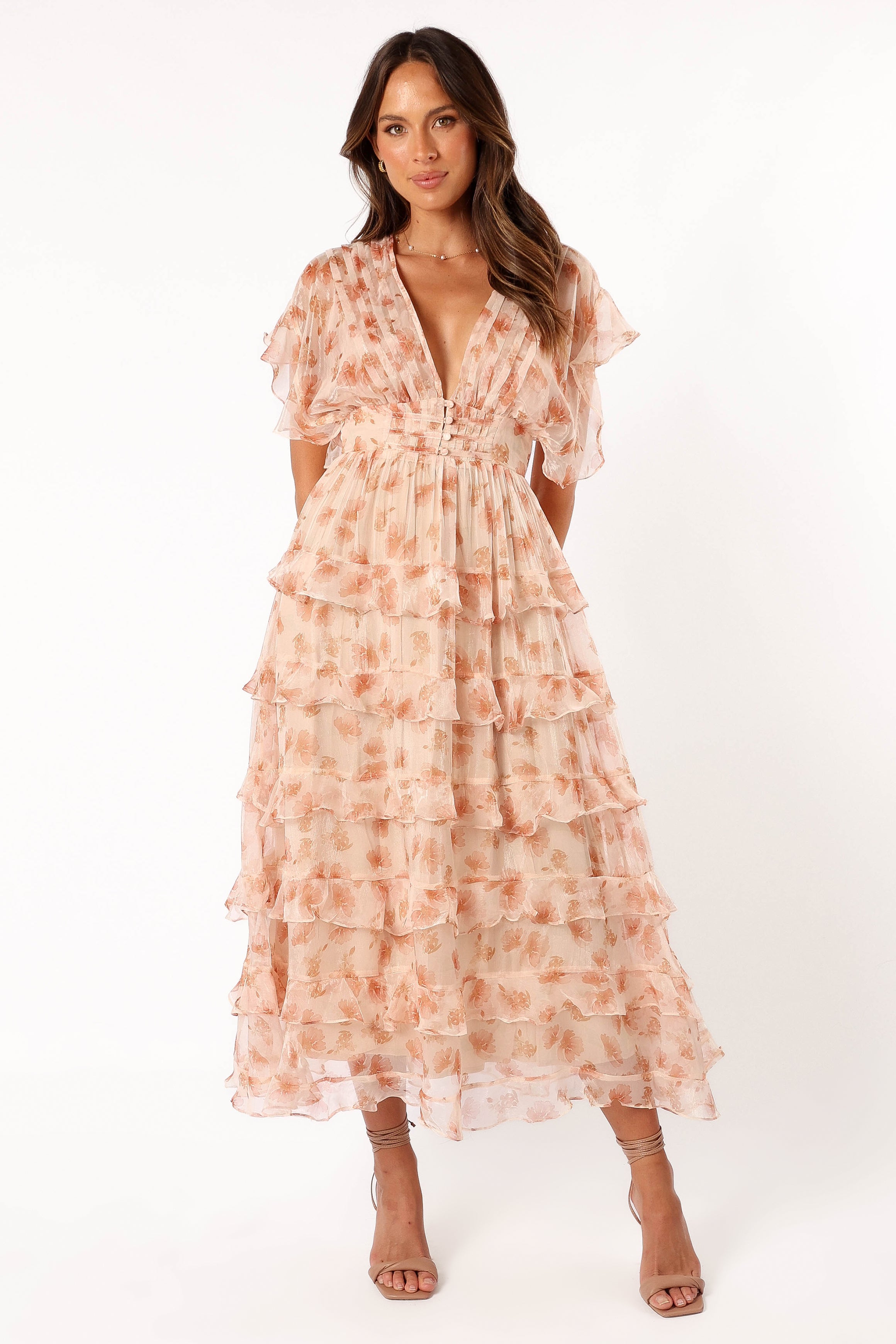 Wendi Ruffle Dress - Dark Peach Floral