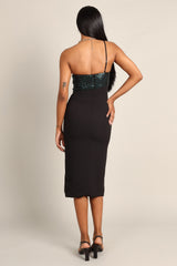Xayne One Shoulder Sequin Midi Dress - Black/Emerald