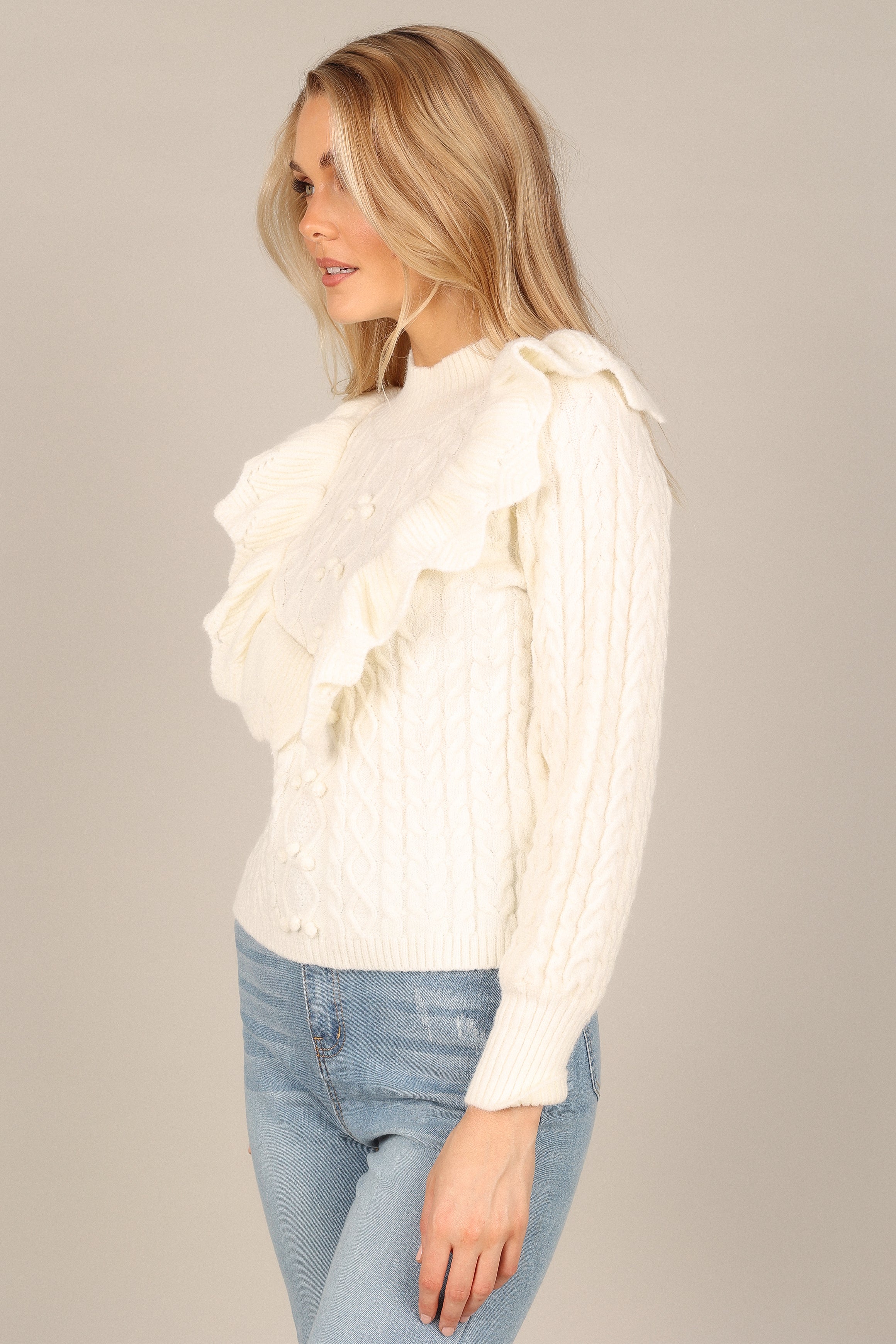 Annette Frilled Knit Sweater - Ivory