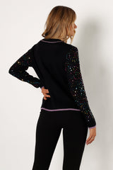 Ariella Sequin Embellished Knit Sweater - Black