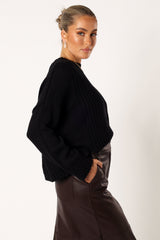 Arlette Textured Knit Sweater - Black