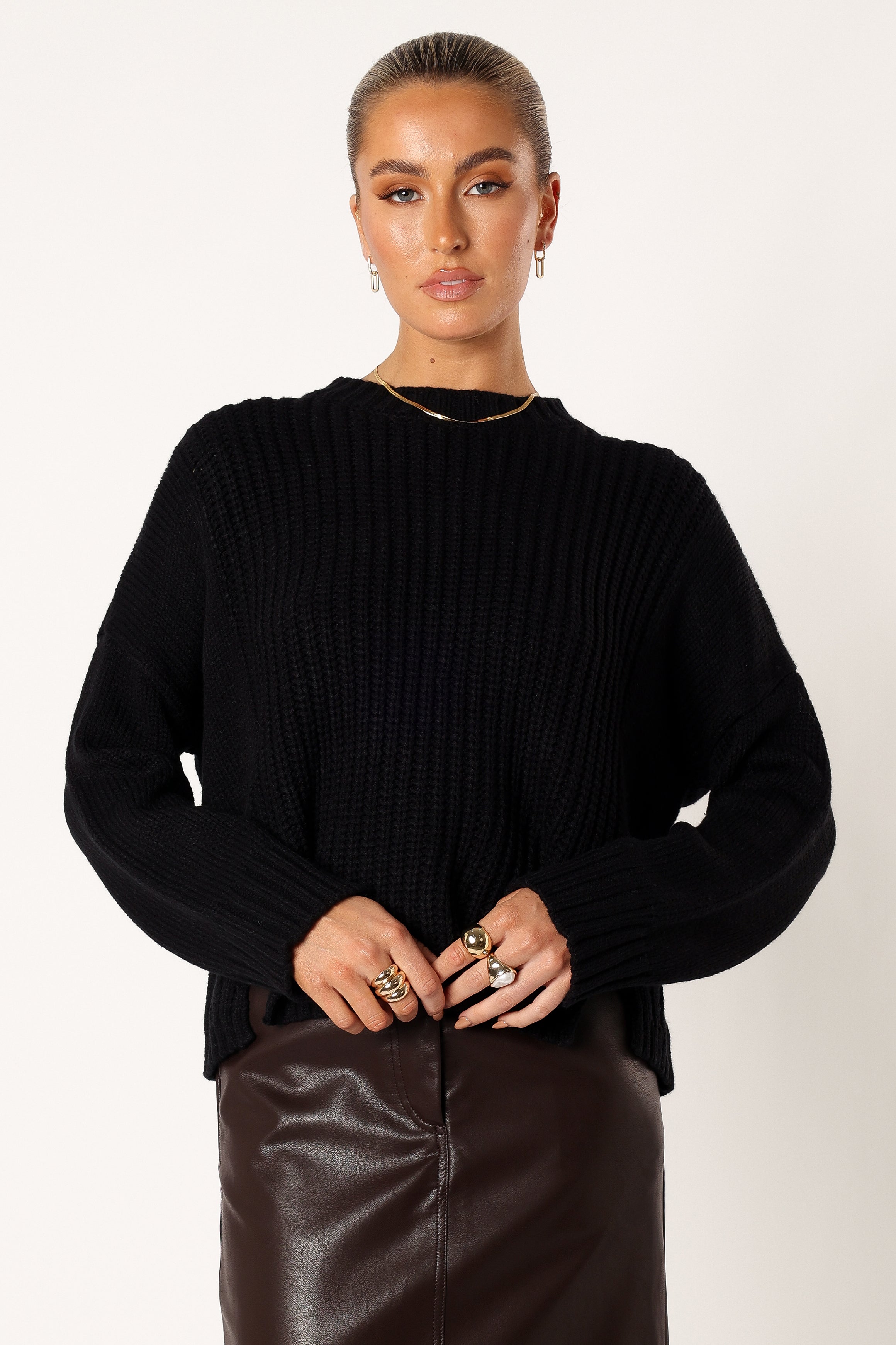Arlette Textured Knit Sweater - Black