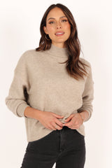 Brianna Mockneck Knit Sweater - Beige