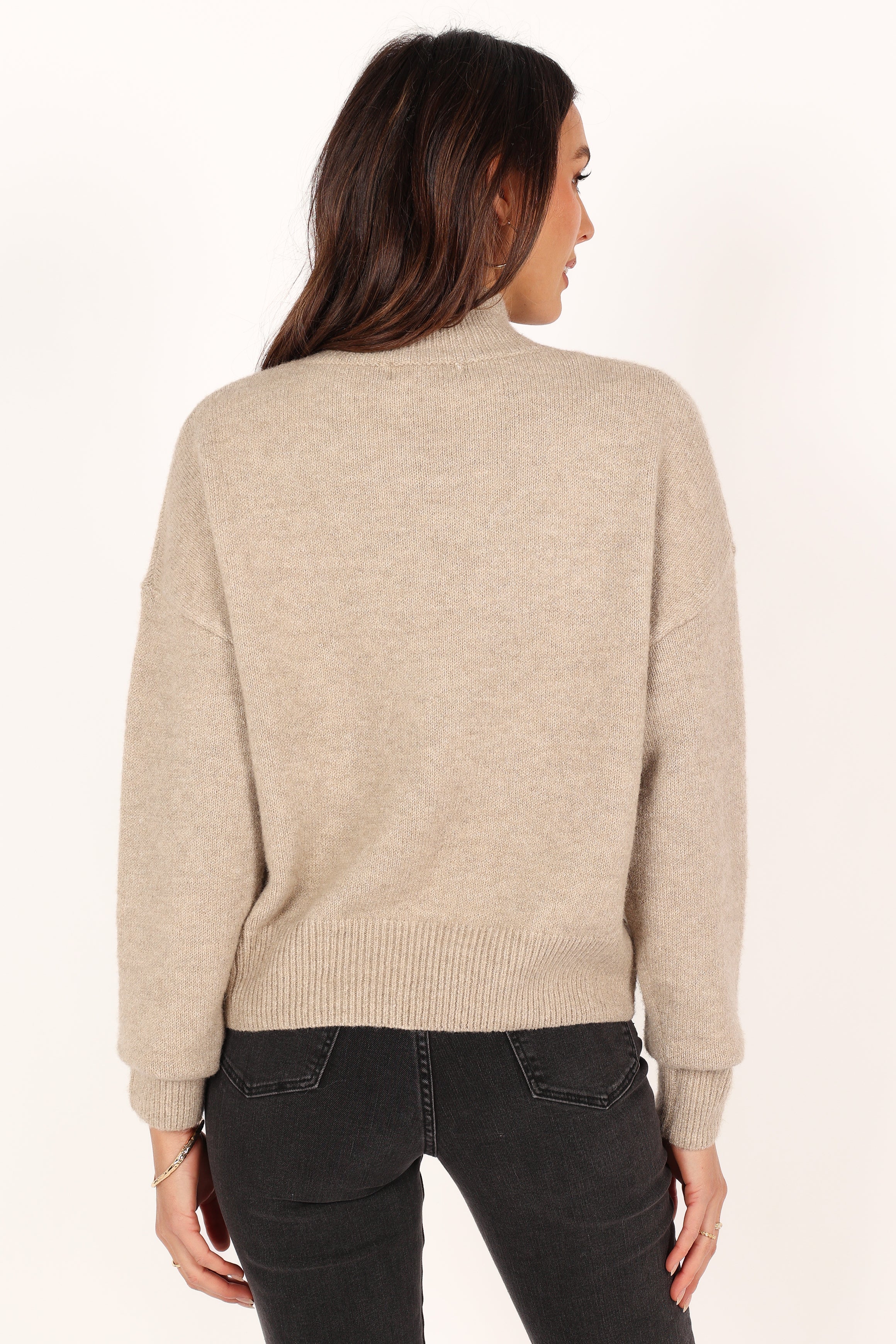 Brianna Mockneck Knit Sweater - Beige