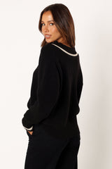 Dominique Contrast Vneck Knit Sweater - Black/Cream