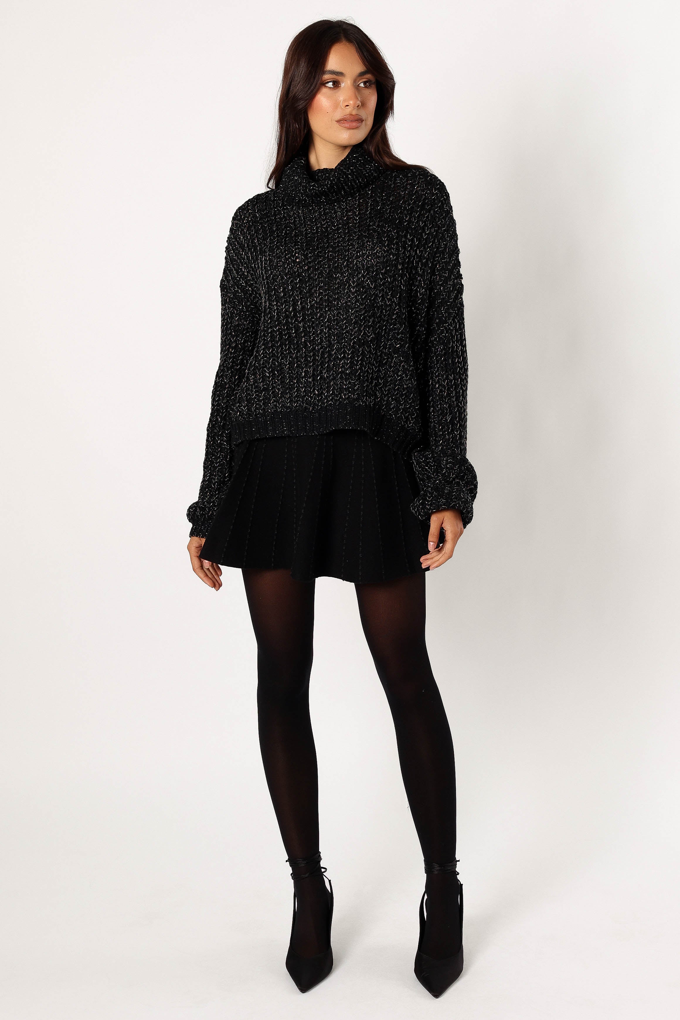 Eleanor Lurex Shine Knit Sweater - Black