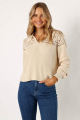 Emerie Crochet Detail Collar Knit Sweater - Ivory