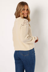 Emerie Crochet Detail Collar Knit Sweater - Ivory