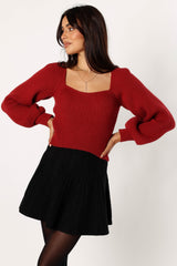 Gia Sweetheart Neck Bell Sleeve Knit Sweater - Wine