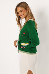 Golf Embroidered Patch Button Front Cardigan - Field Green