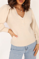 Kahlani Button Front Knit Sweater - Cream