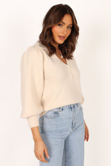 Kahlani Button Front Knit Sweater - Cream