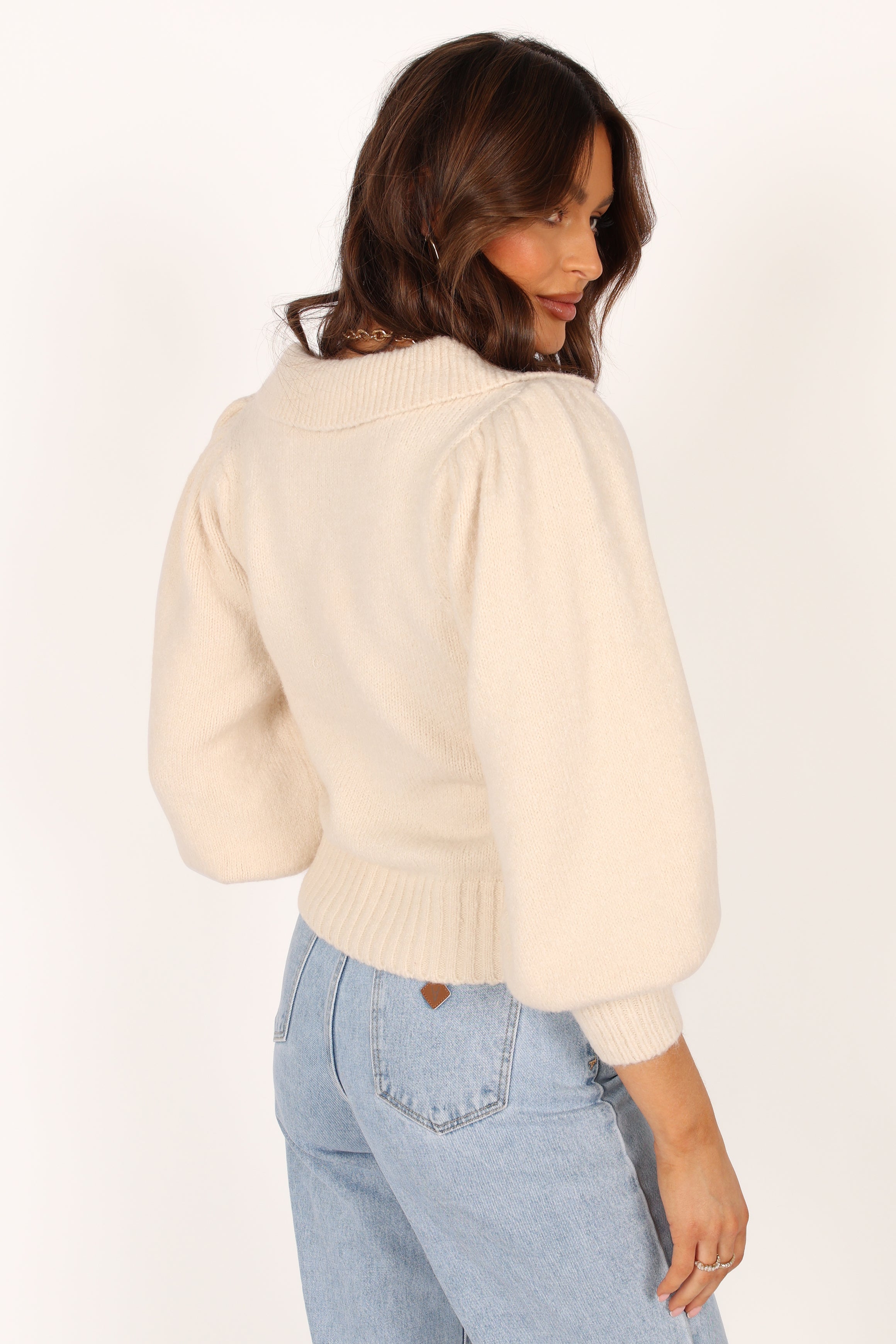 Kahlani Button Front Knit Sweater - Cream