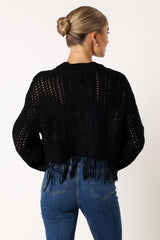 Katalina Fringe Crop Knit Sweater - Black