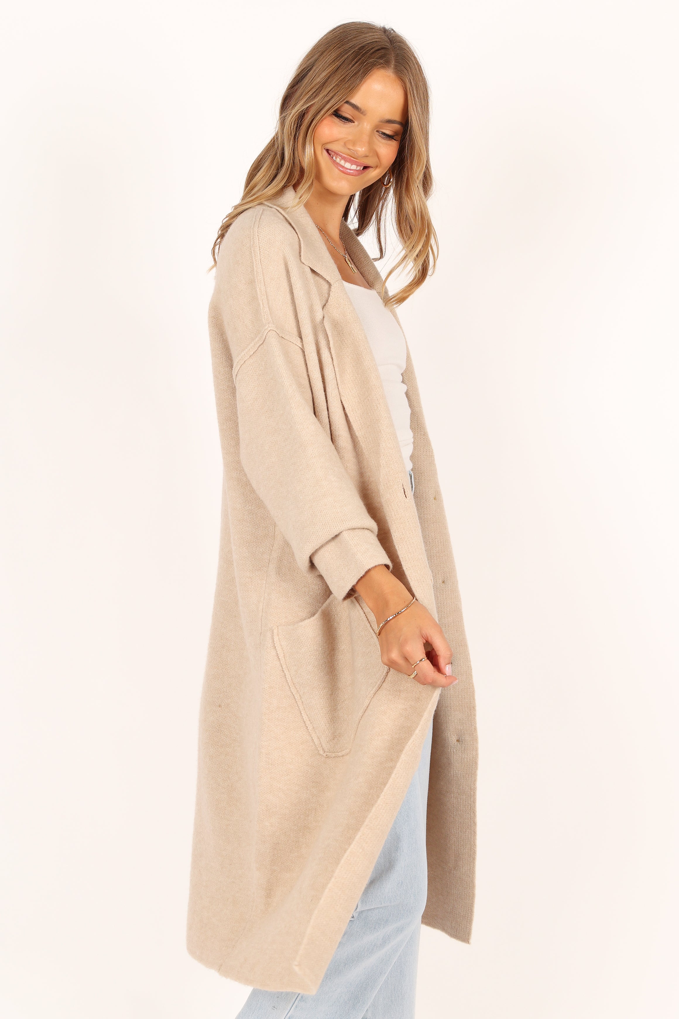 Ivy Button Front Coatigan - Oatmeal