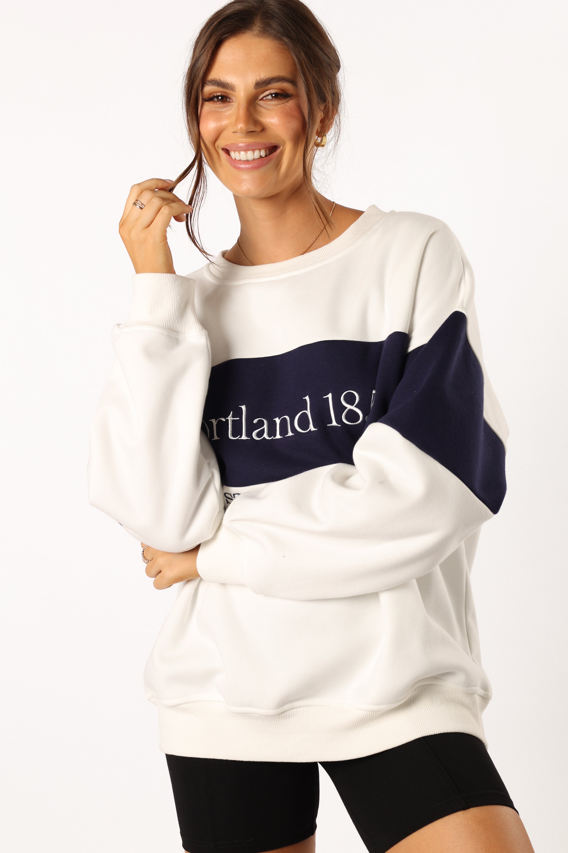 Portland Colorblock Oversized Sweatshirt - White Navy