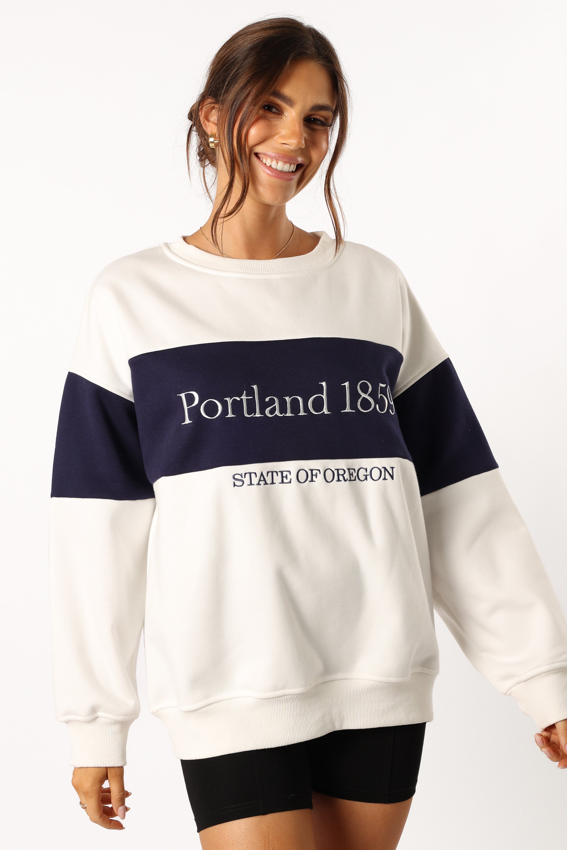 Portland Colorblock Oversized Sweatshirt - White Navy