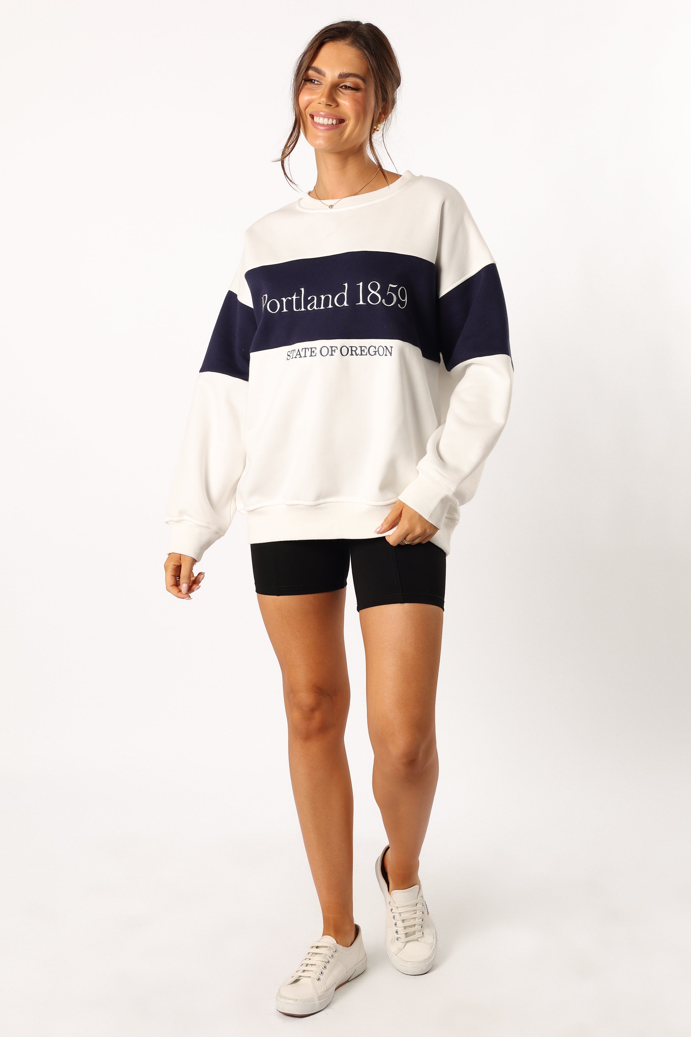 Portland Colorblock Oversized Sweatshirt - White Navy