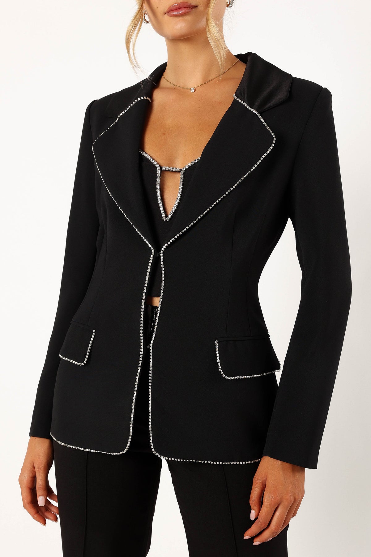 Shiloh Crystal Embellished Blazer - Black