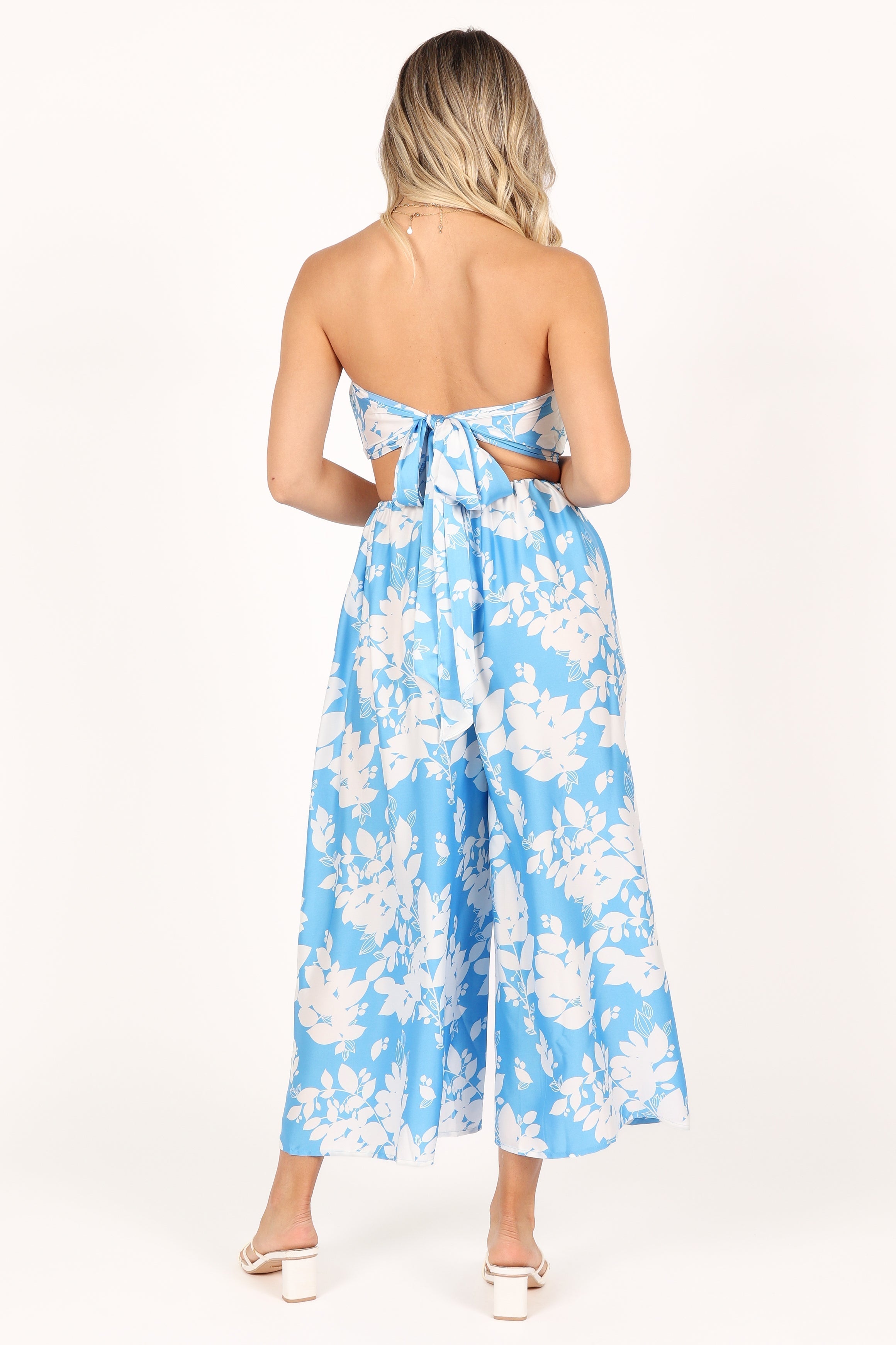 Elodie Tube Belted Jumpsuit - Blue/White