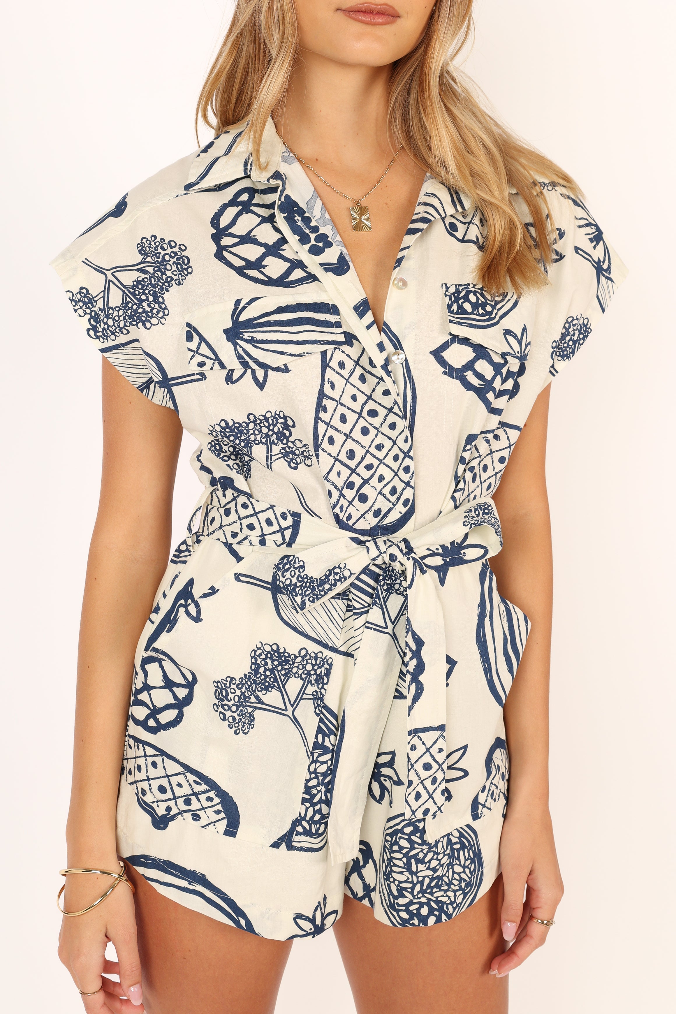 Georgina Tie Waist Romper - Navy