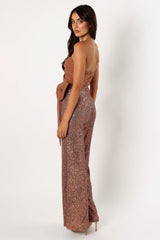 Jacquelin Bow Waist Sequin Jumpsuit - Tan