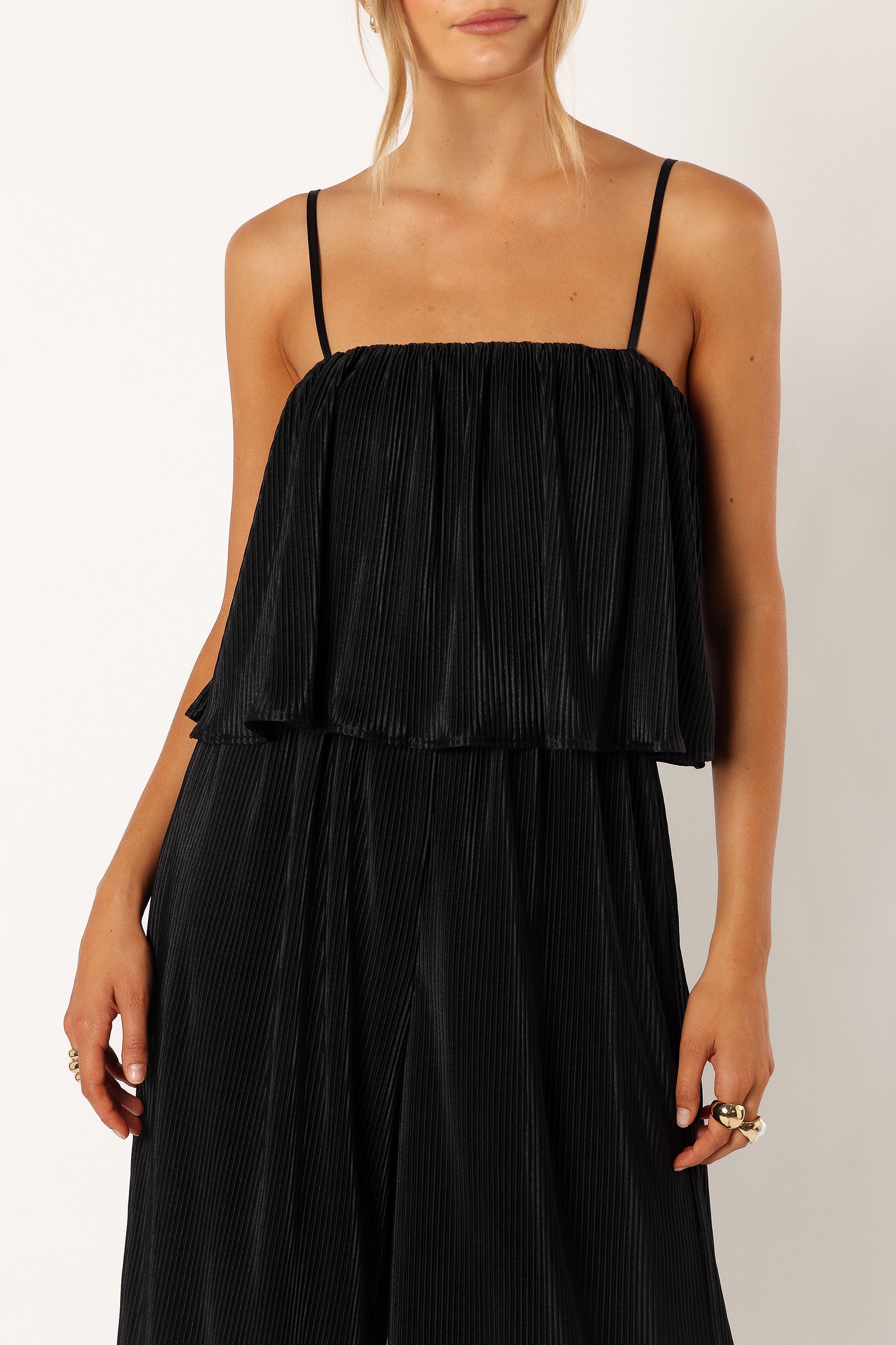 Jillian Plisse Jumpsuit - Black