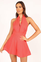 Perri Halter Romper - Coral Red
