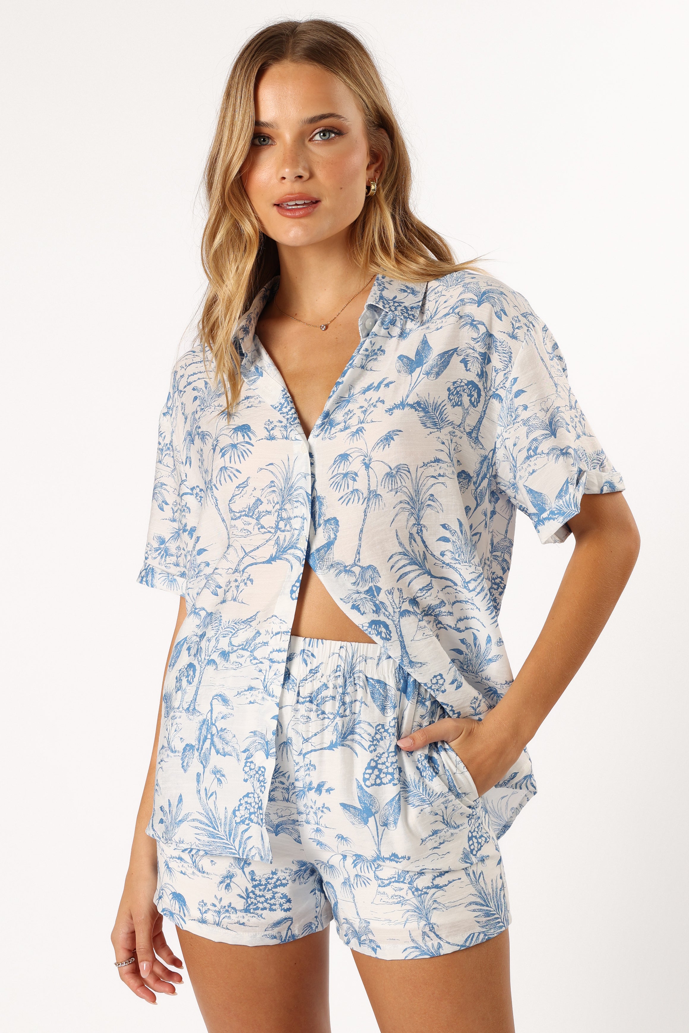 Faye Button Down Top - White Blue
