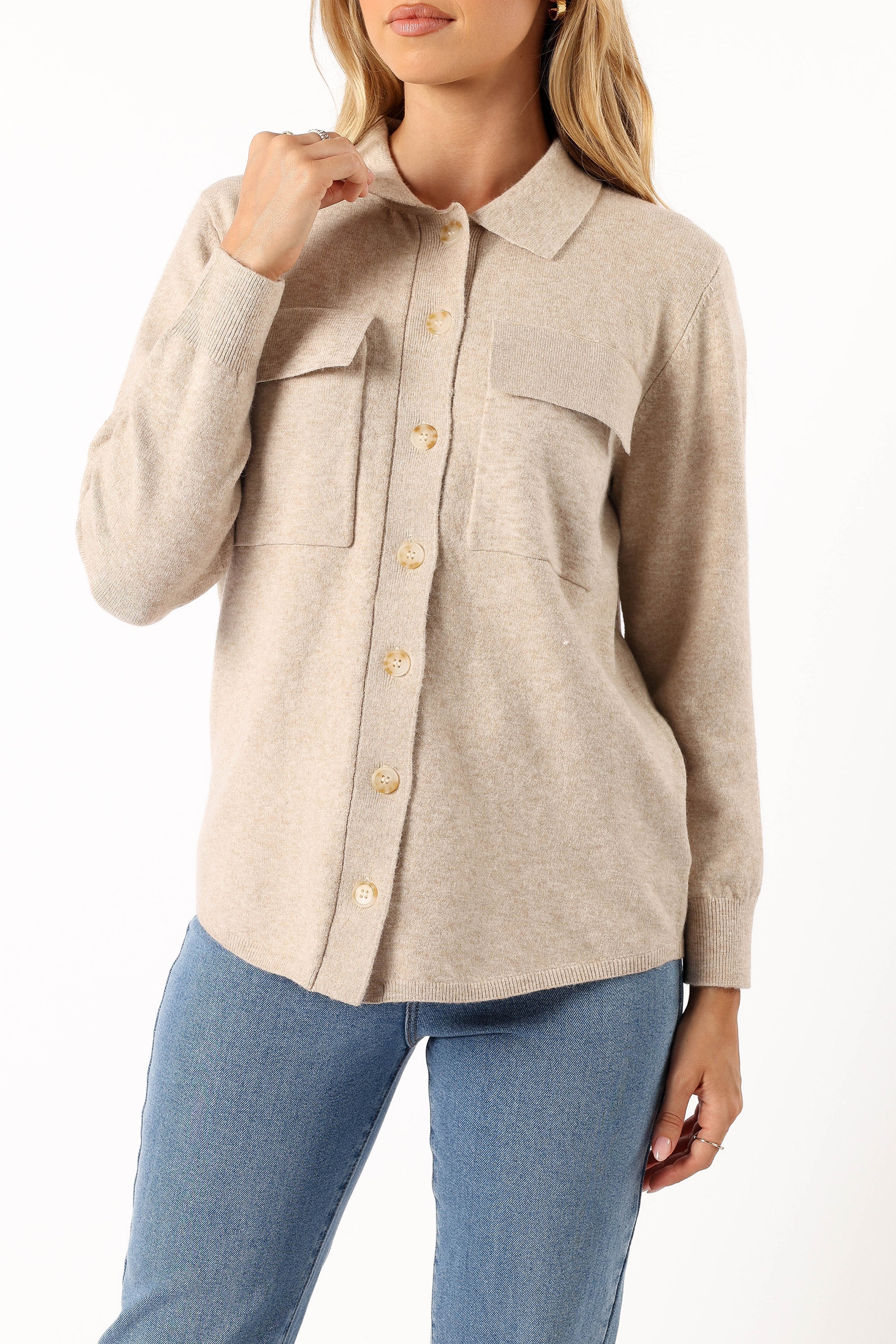 Hailee Long Sleeve Button Down Top - Oatmeal