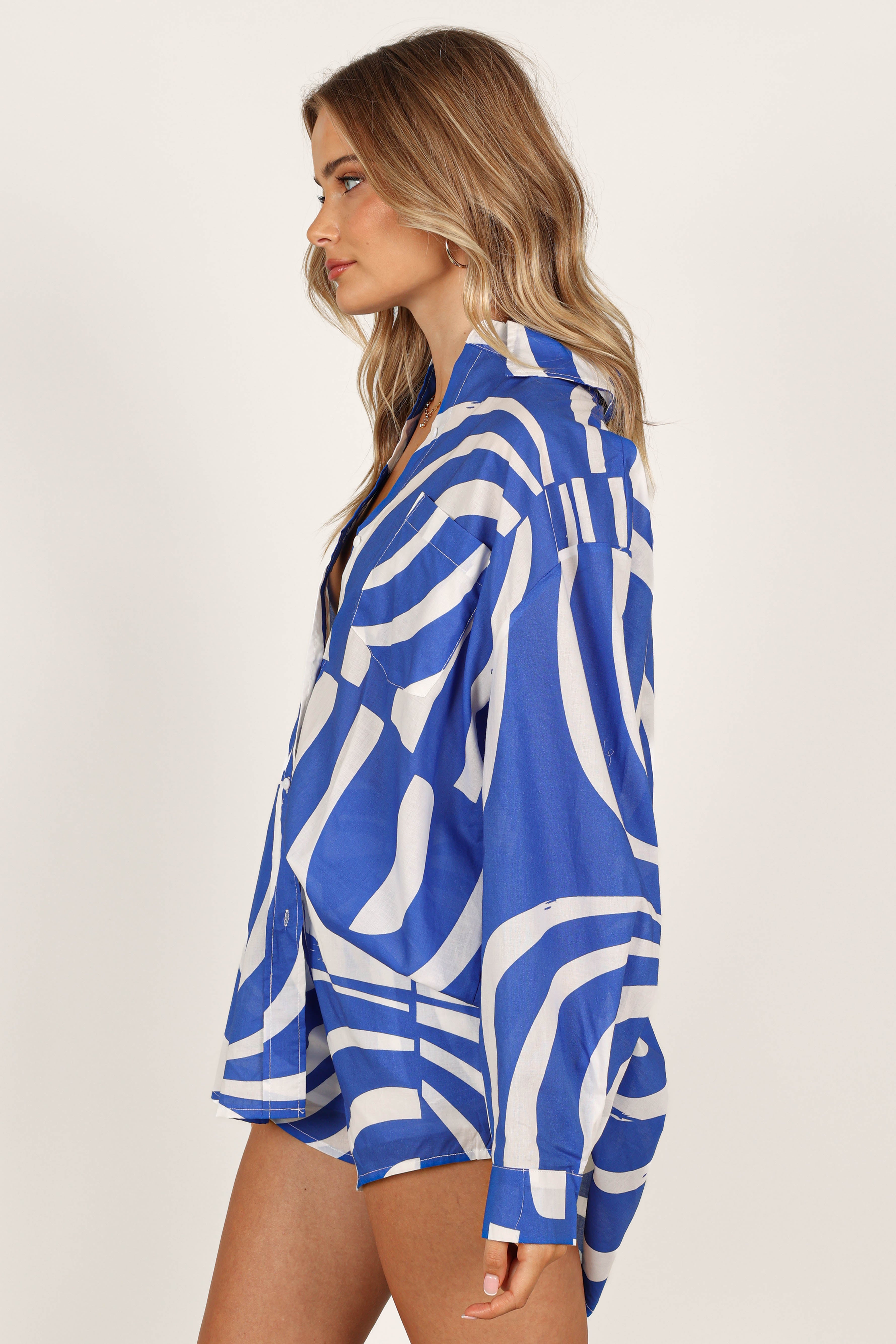 Heather Cotton Shirt - Blue Print