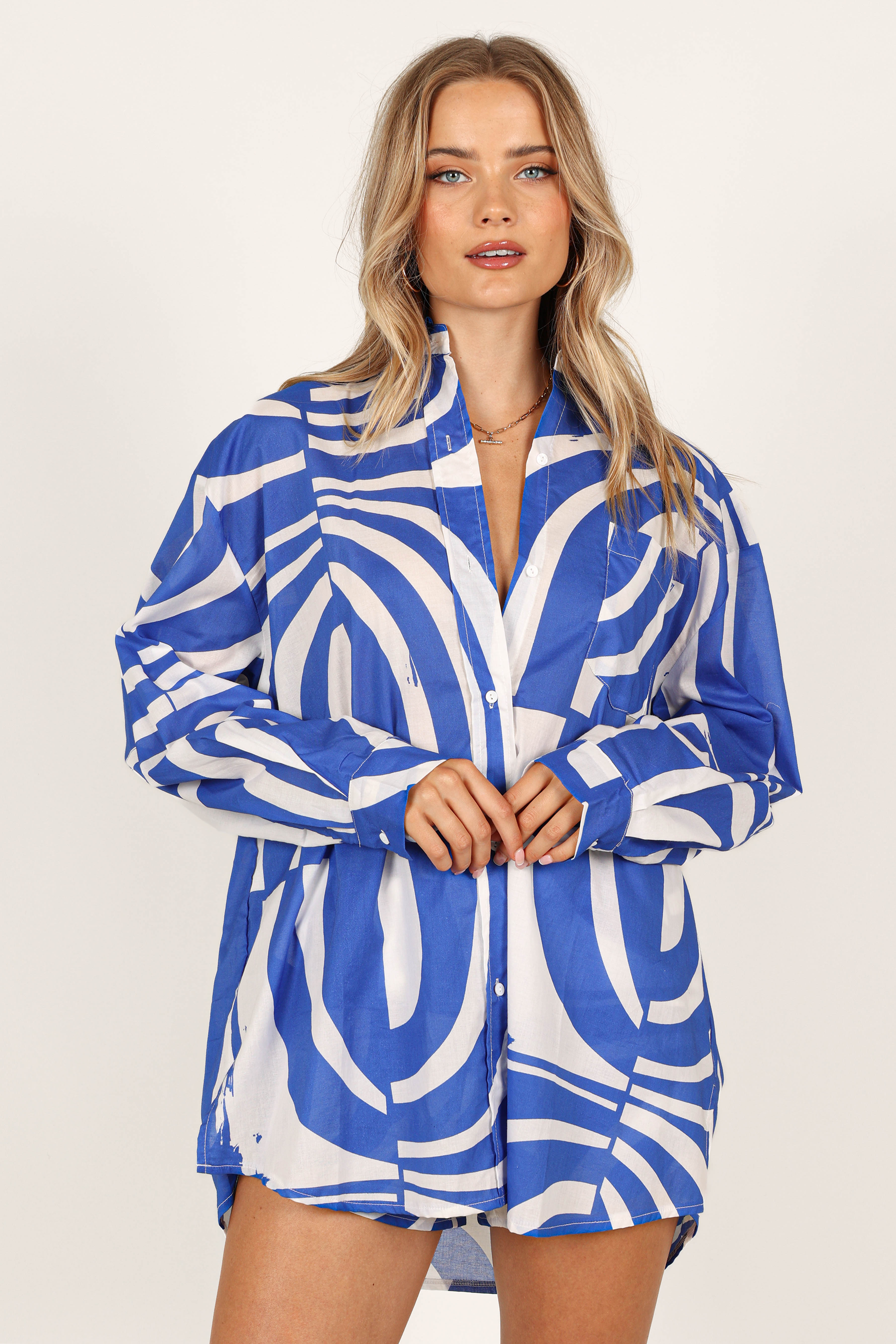Heather Cotton Shirt - Blue Print