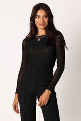 Kellie Mesh Long Sleeve Bodysuit - Black