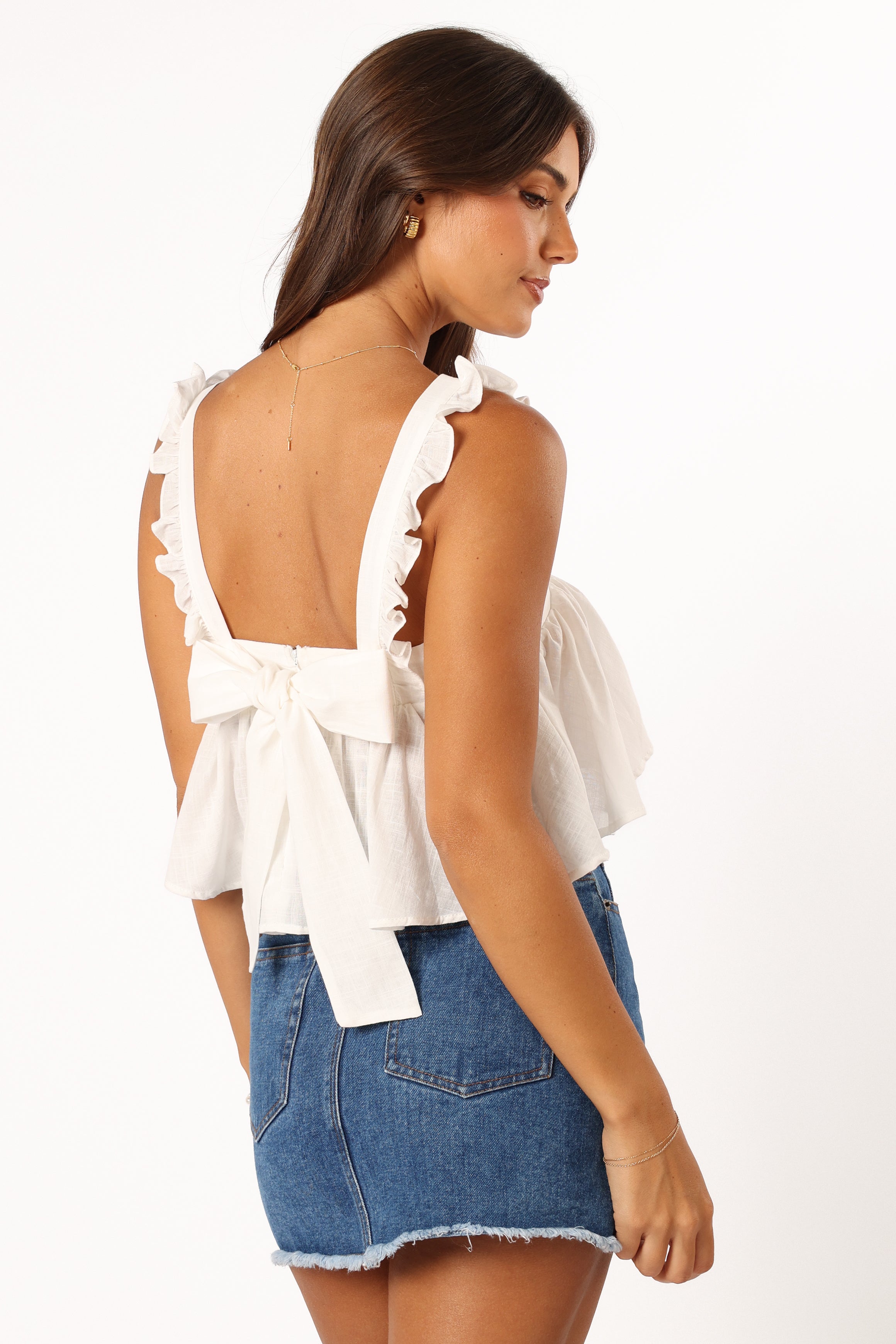 Raye Ruffle Strap Top - White