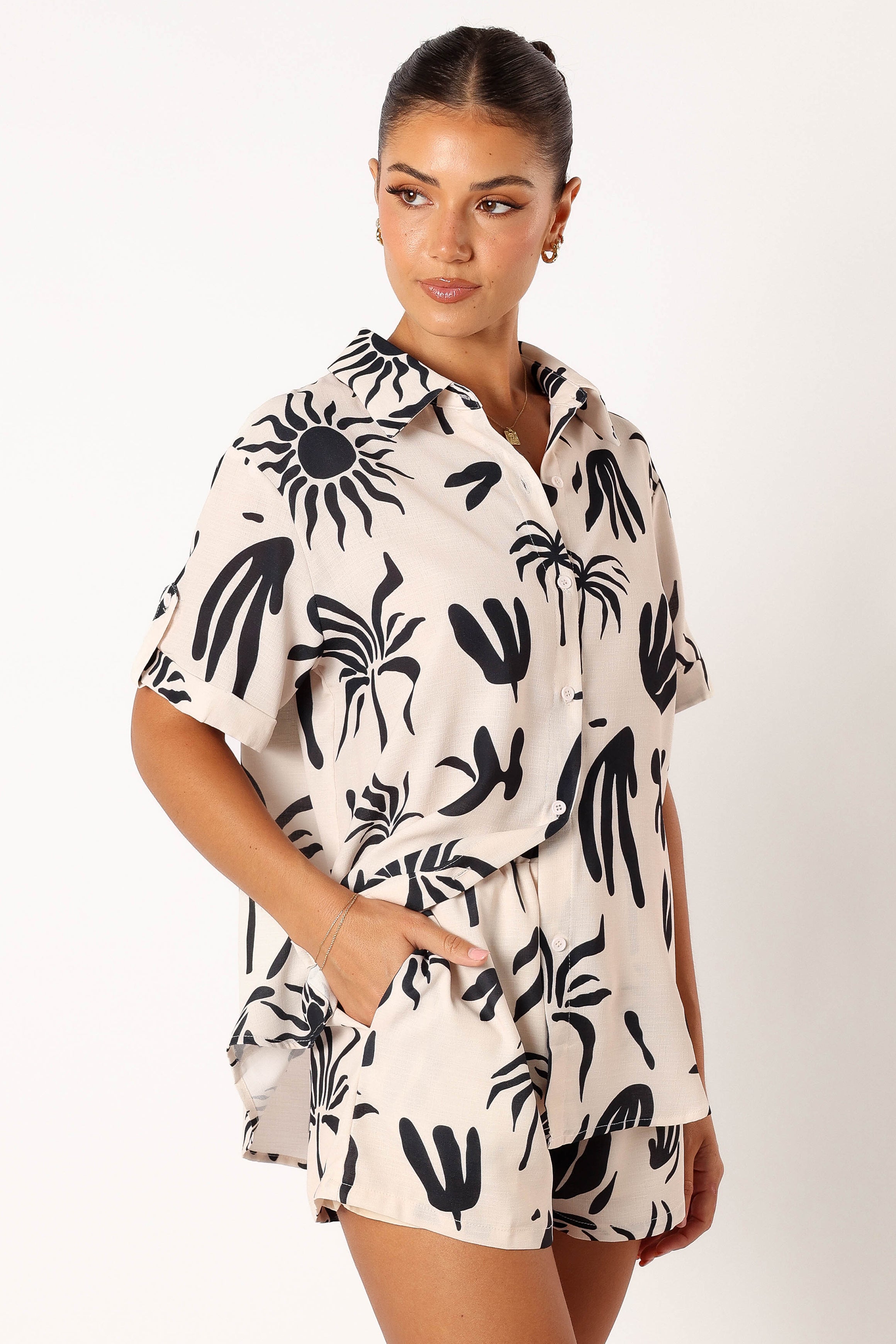 Sawyer Short Sleeve Shirt - Beige Black