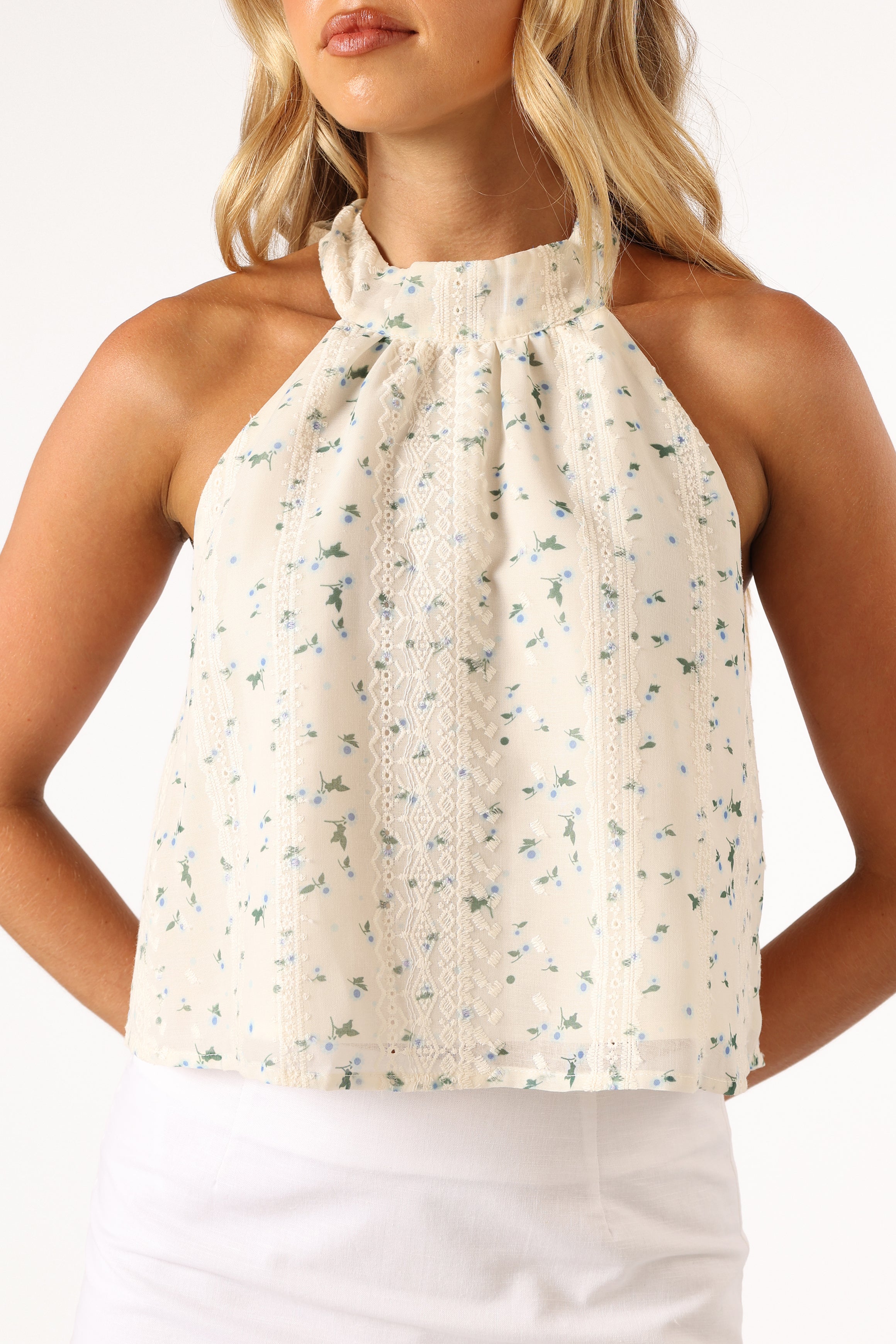 Willa Halterneck Top - Blue Floral