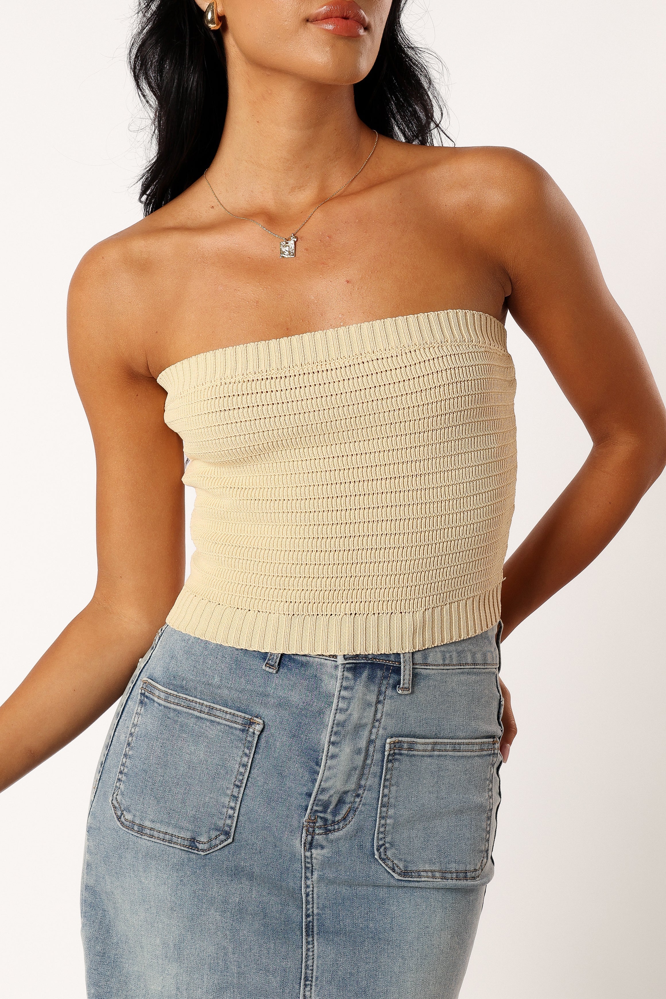 Zia Strapless Knit Top - Lemon